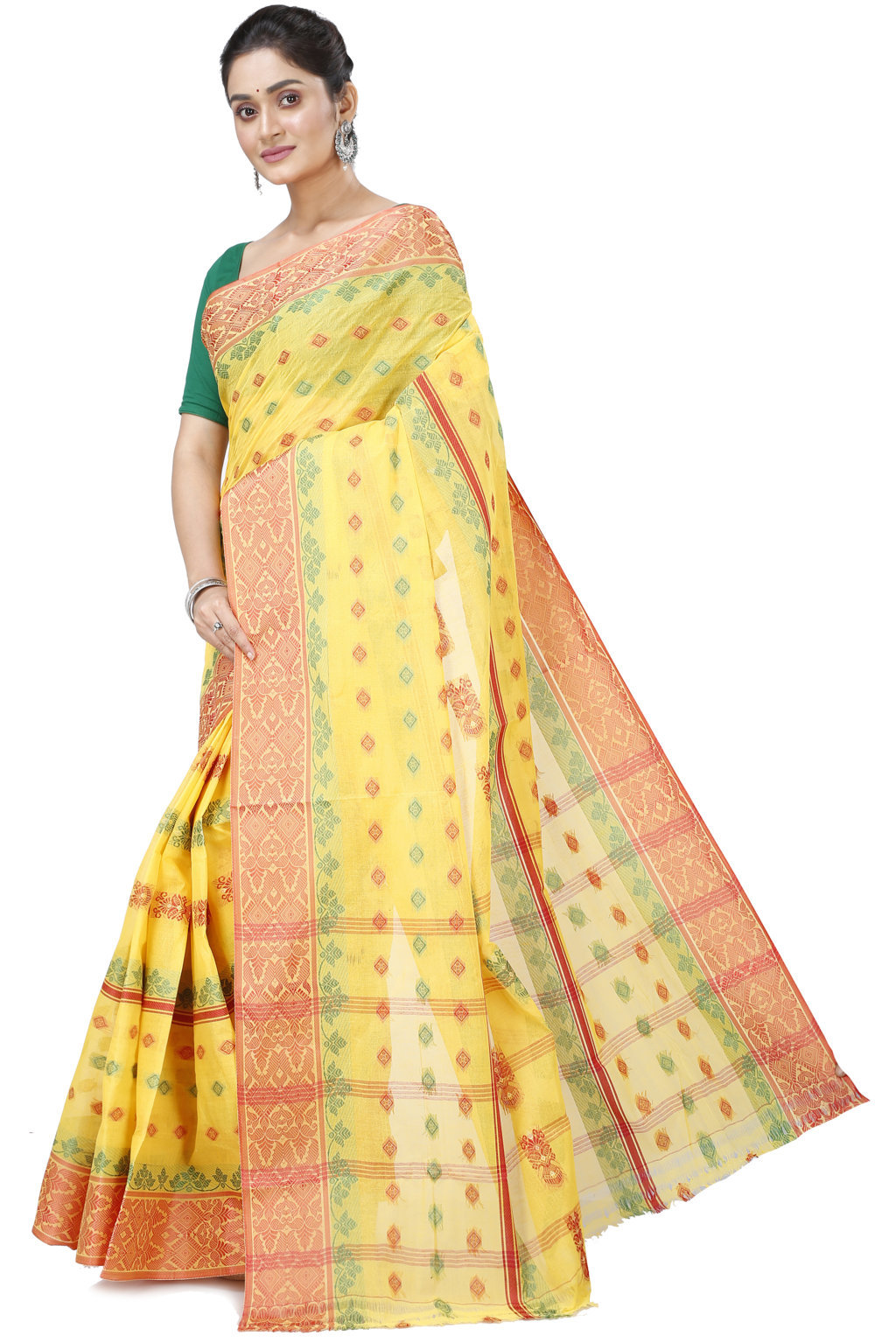 Yellow Pure Cotton Ghusoon Tant Saree (950)